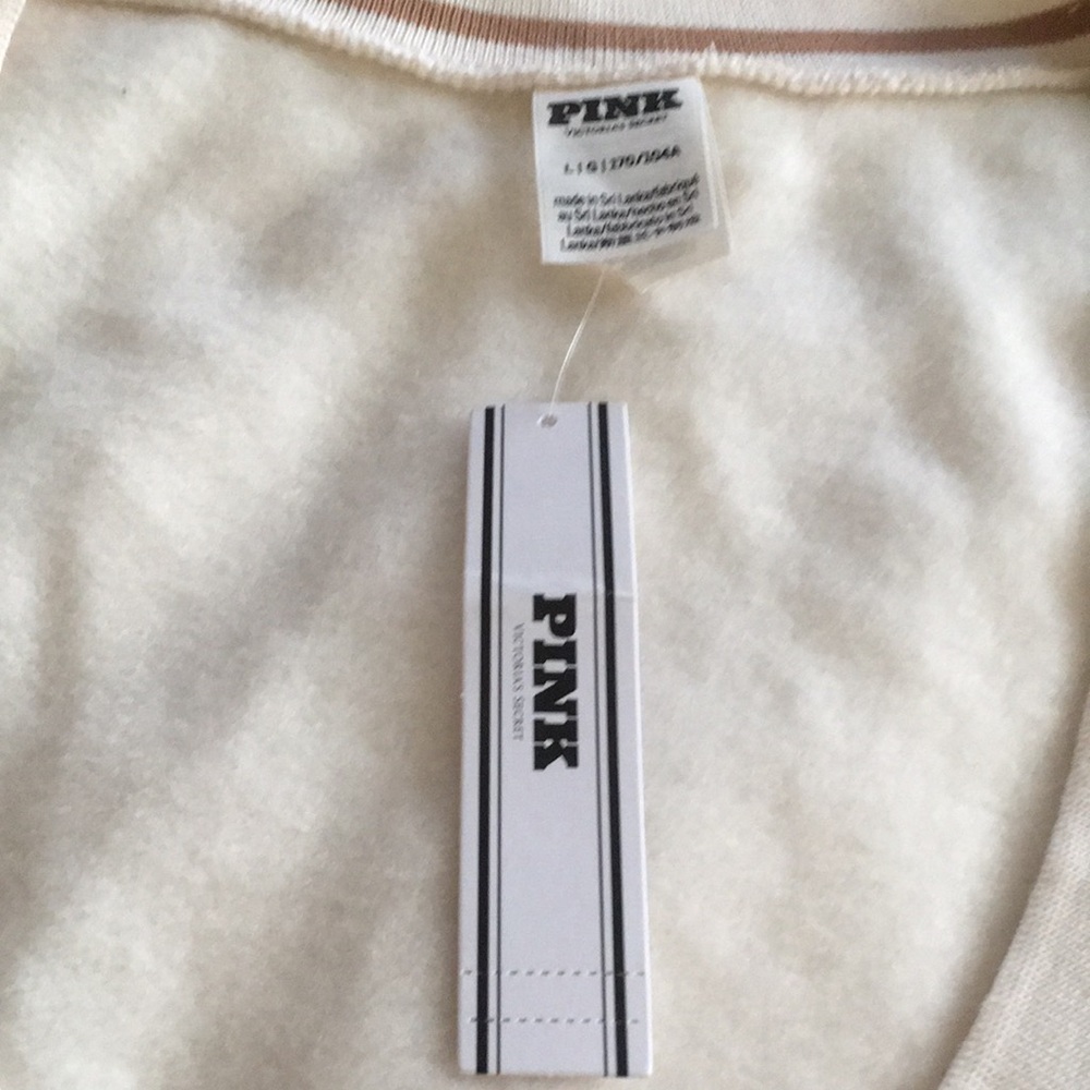 Victoria Secret Pink nwt Cream Zip-Front Bomber Jacket with Tan Contrast Trim - Picture 5 of 7